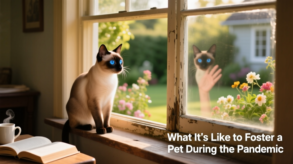 A curious Siamese cat perched on a windowsill, looking out at sunlight and greenery