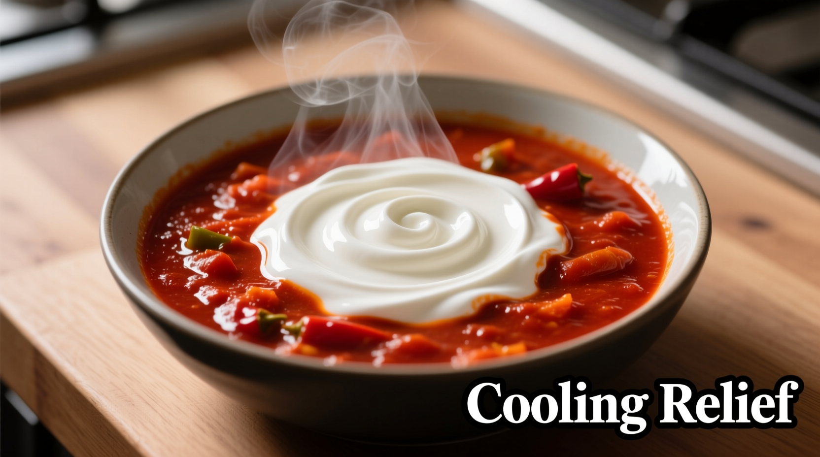 Yogurt swirl reducing spiciness in chili bowl