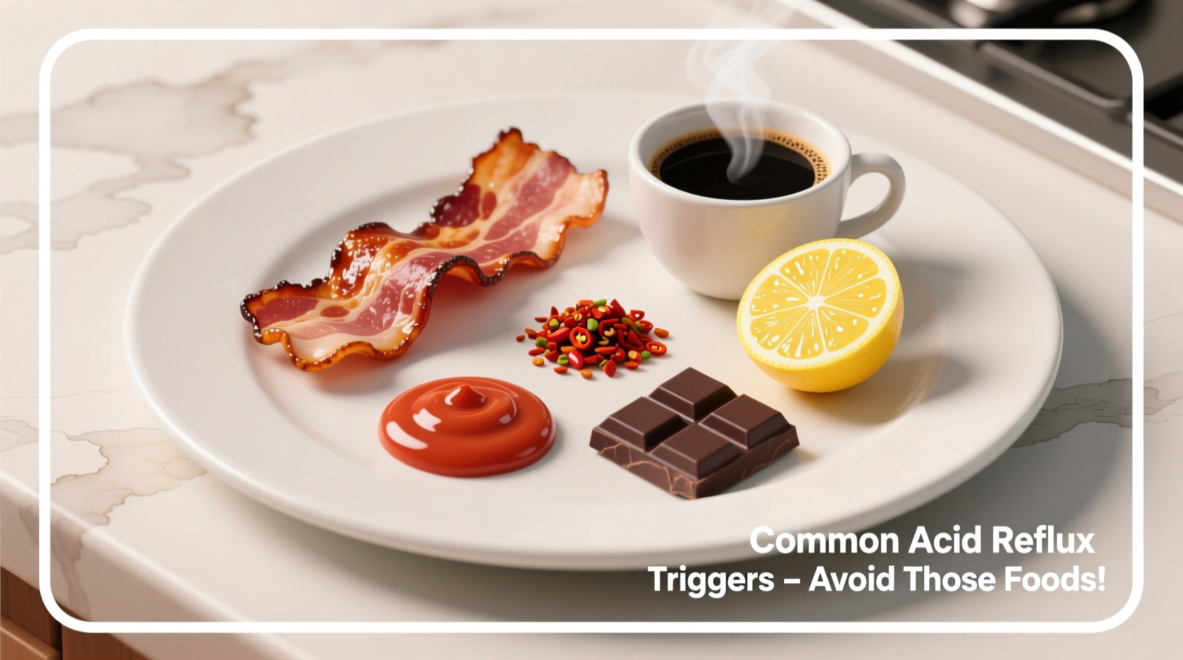 Plate showing common acid reflux trigger foods