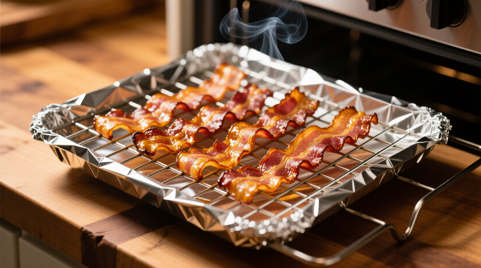 boost your oven baked bacon with an aluminum foil rack