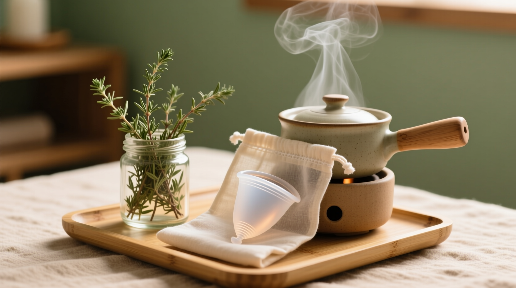 eco friendly cleaning thyme steam for menstrual pouches