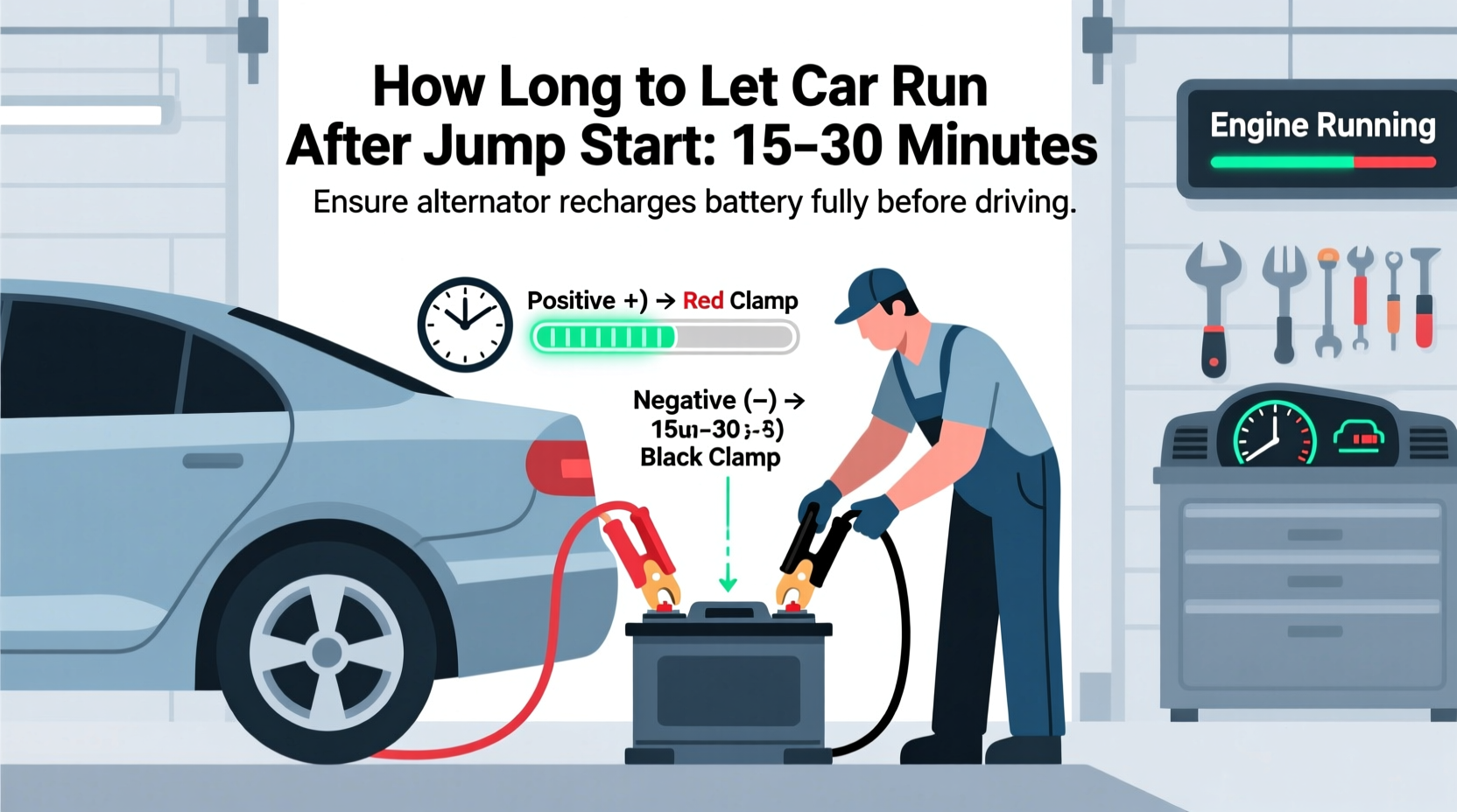 how long to let car run after jump start