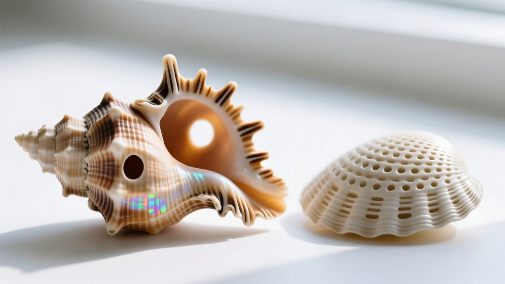 Macro shot comparing genuine Hawaiian cone shell pukas with natural holes against mass-produced stamped clam shell imitations