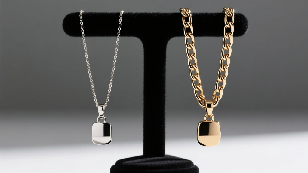Comparison of a delicate 1.0mm box chain and a sturdy 2.5mm curb chain, showing proper gauge matching for heavy metal pendants.
