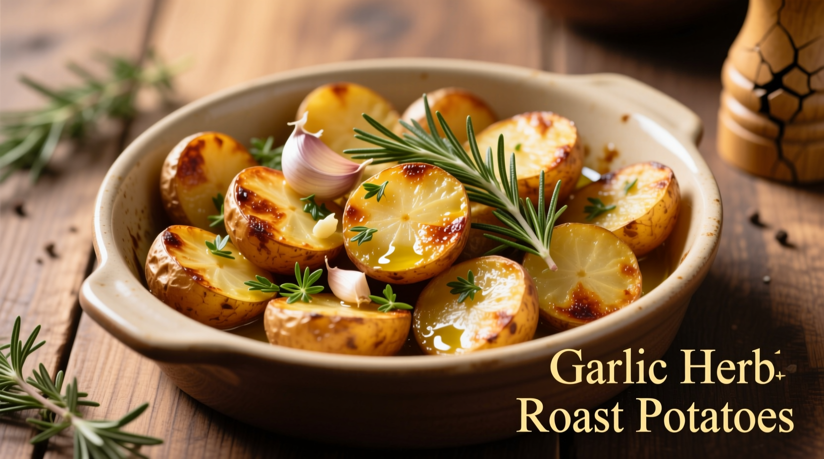 Golden roasted potatoes with garlic and herbs