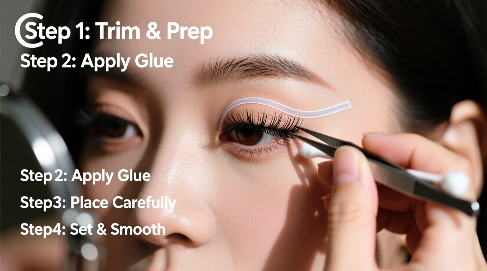 step by step guide to applying false lashes for beginners who struggle with glue