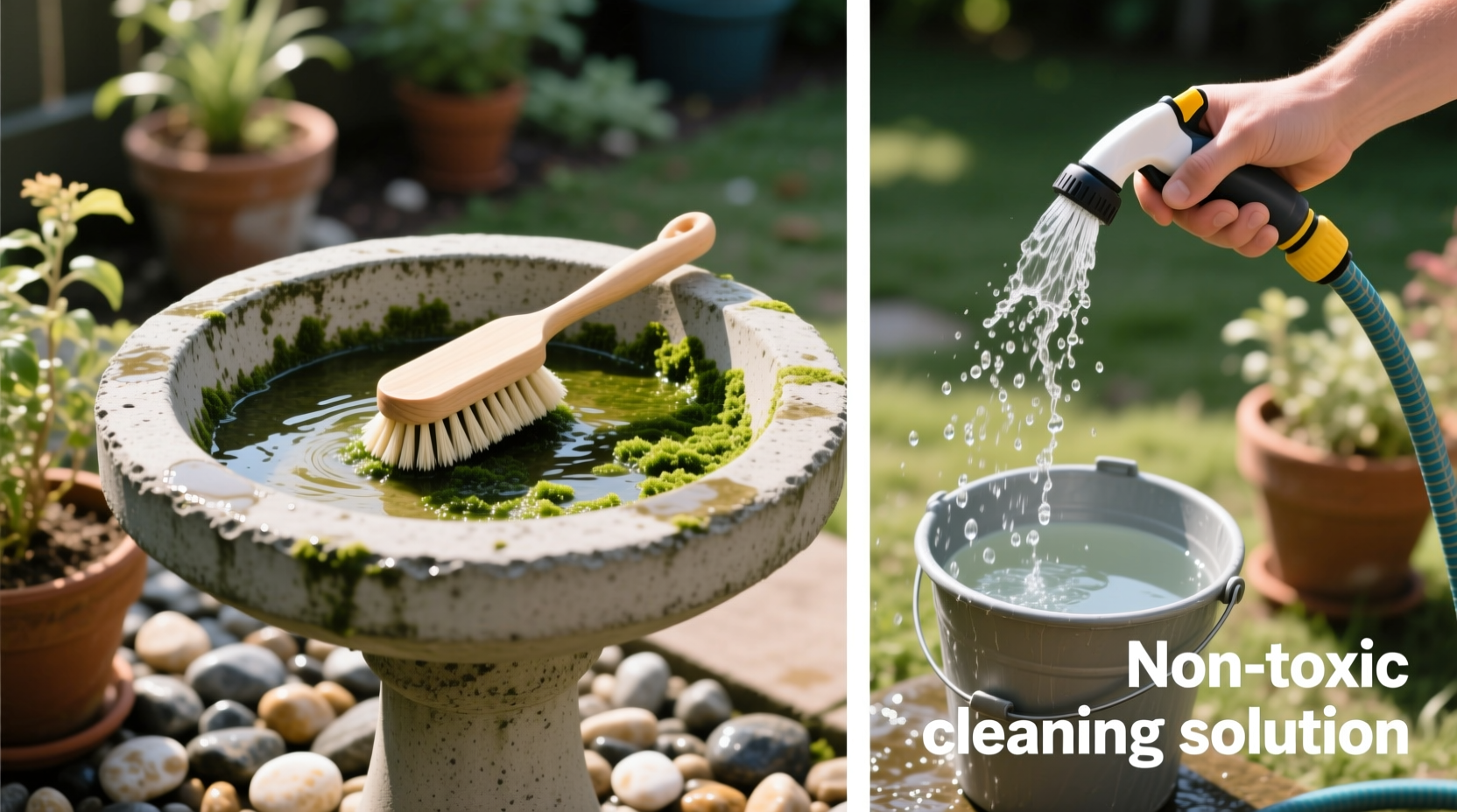how to clean a concrete bird bath