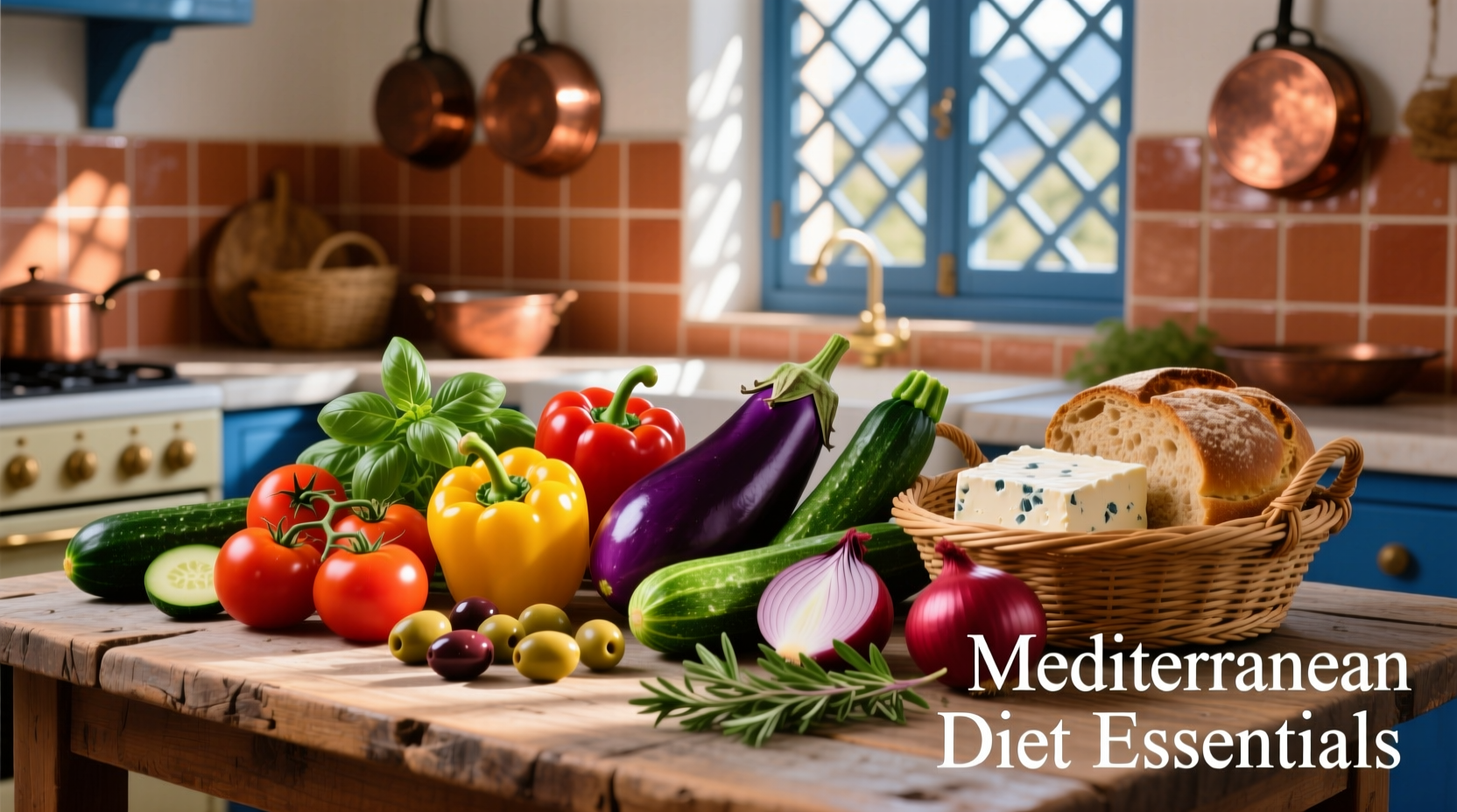 Colorful Mediterranean diet ingredients