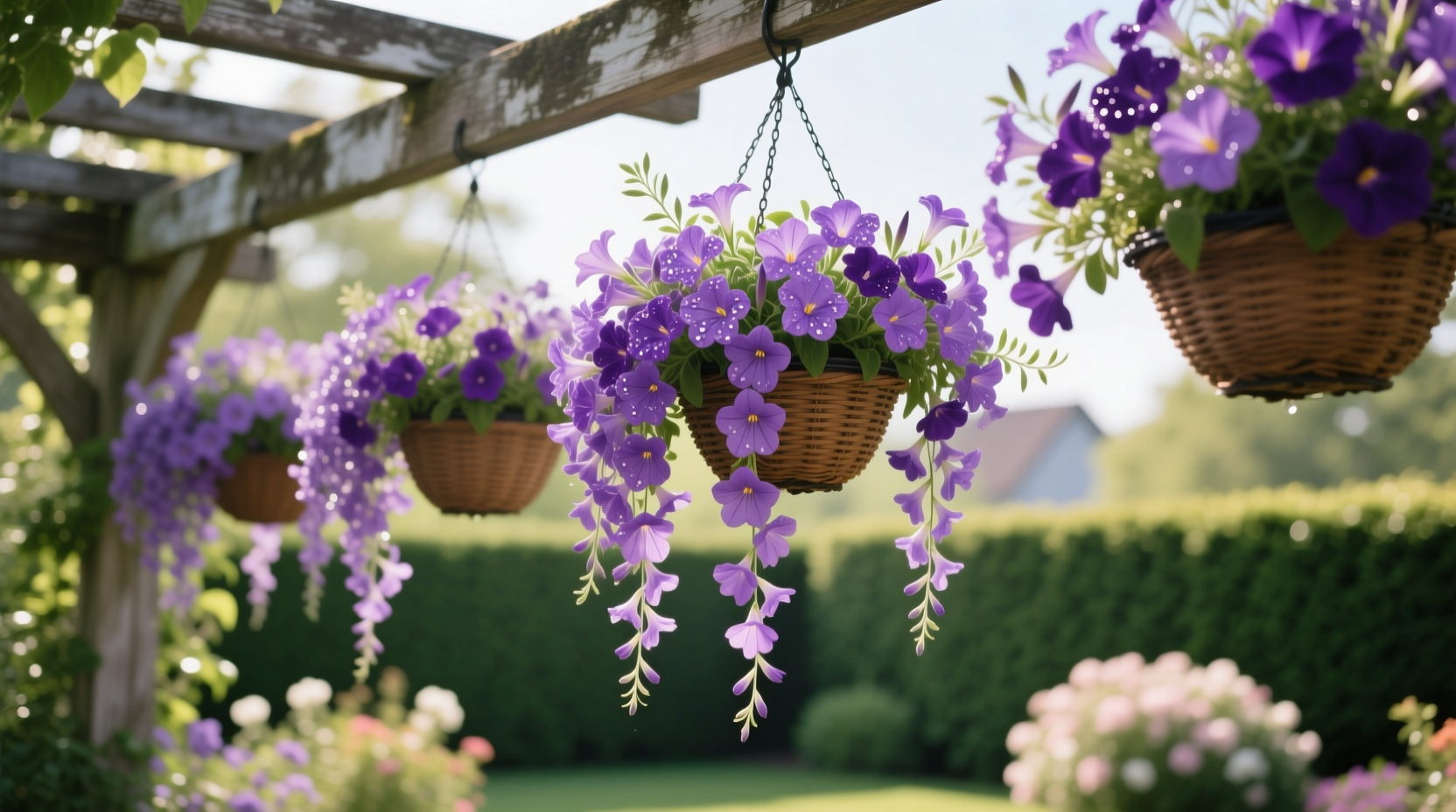 hanging baskets purple flowers