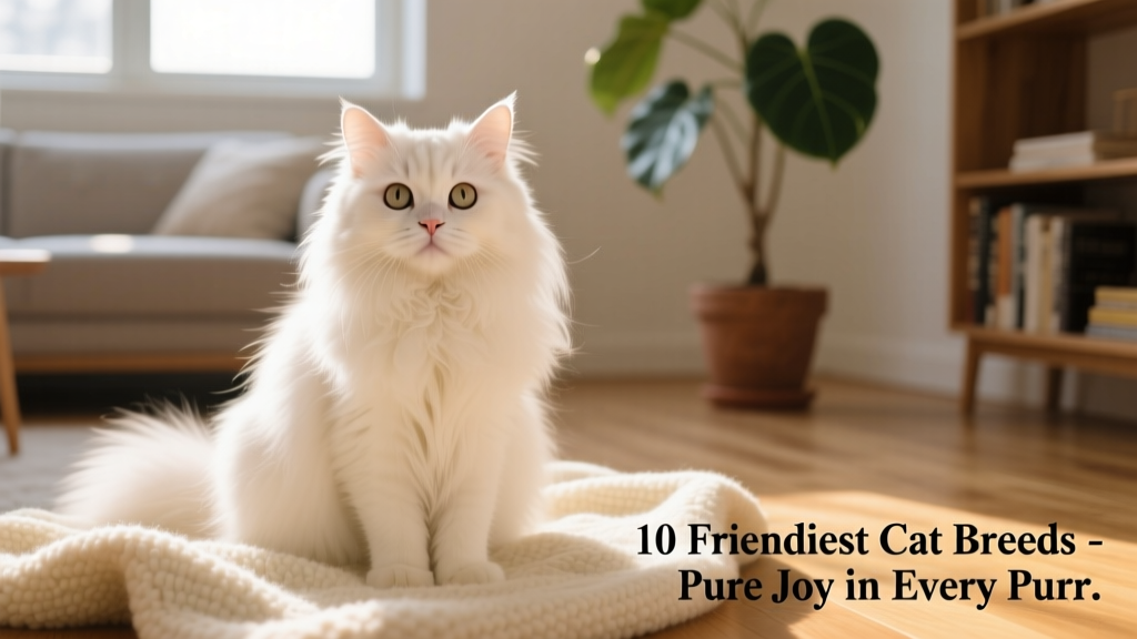 A serene Persian cat sitting gracefully on a soft blanket, gazing calmly at the camera