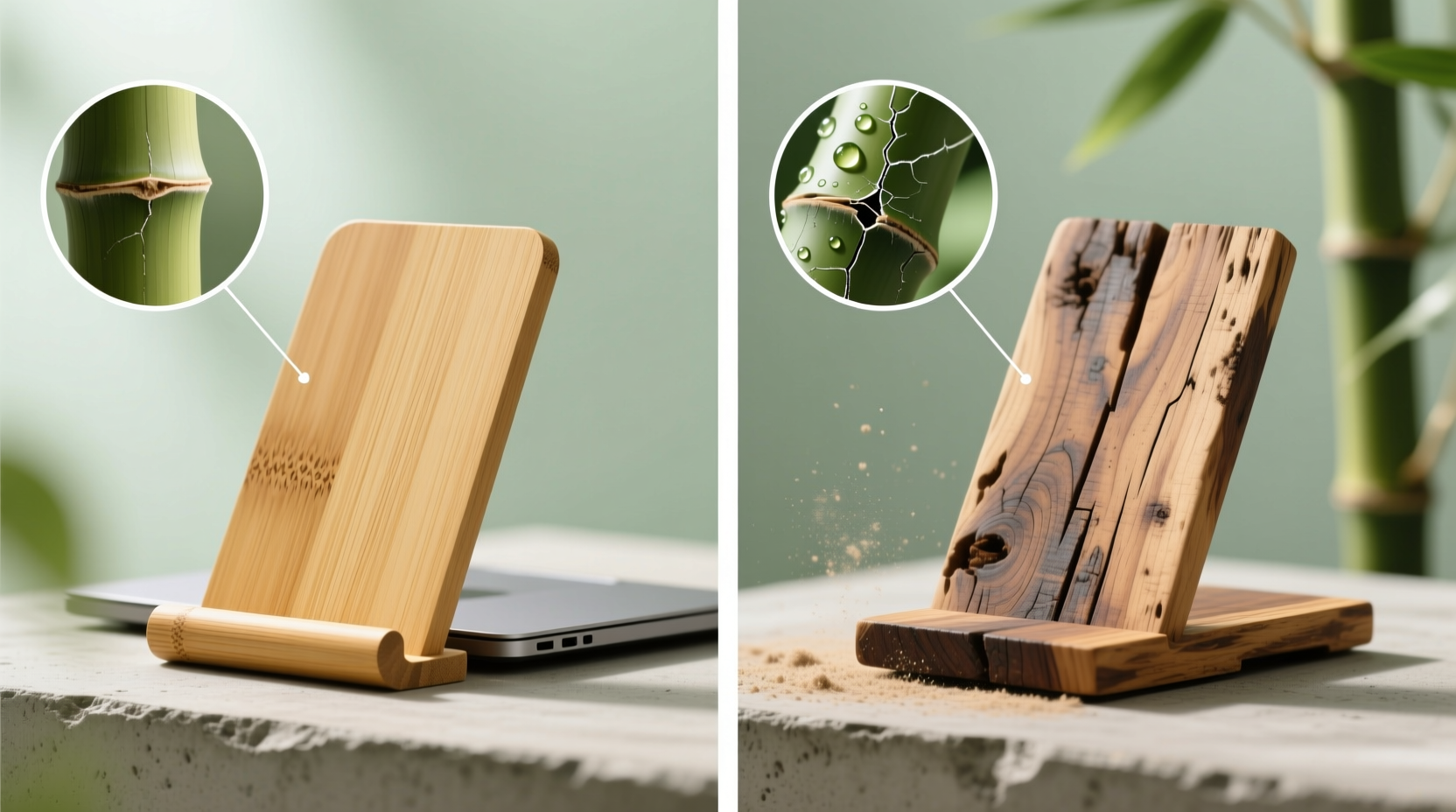 bamboo vs reclaimed wood laptop stands cleaning resilience tested