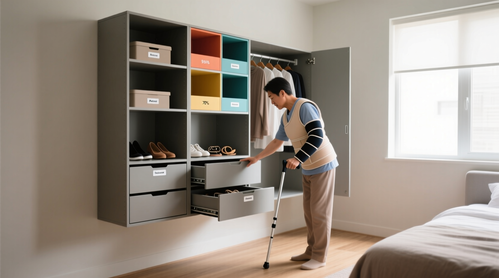 adaptive closet organization for injury recovery