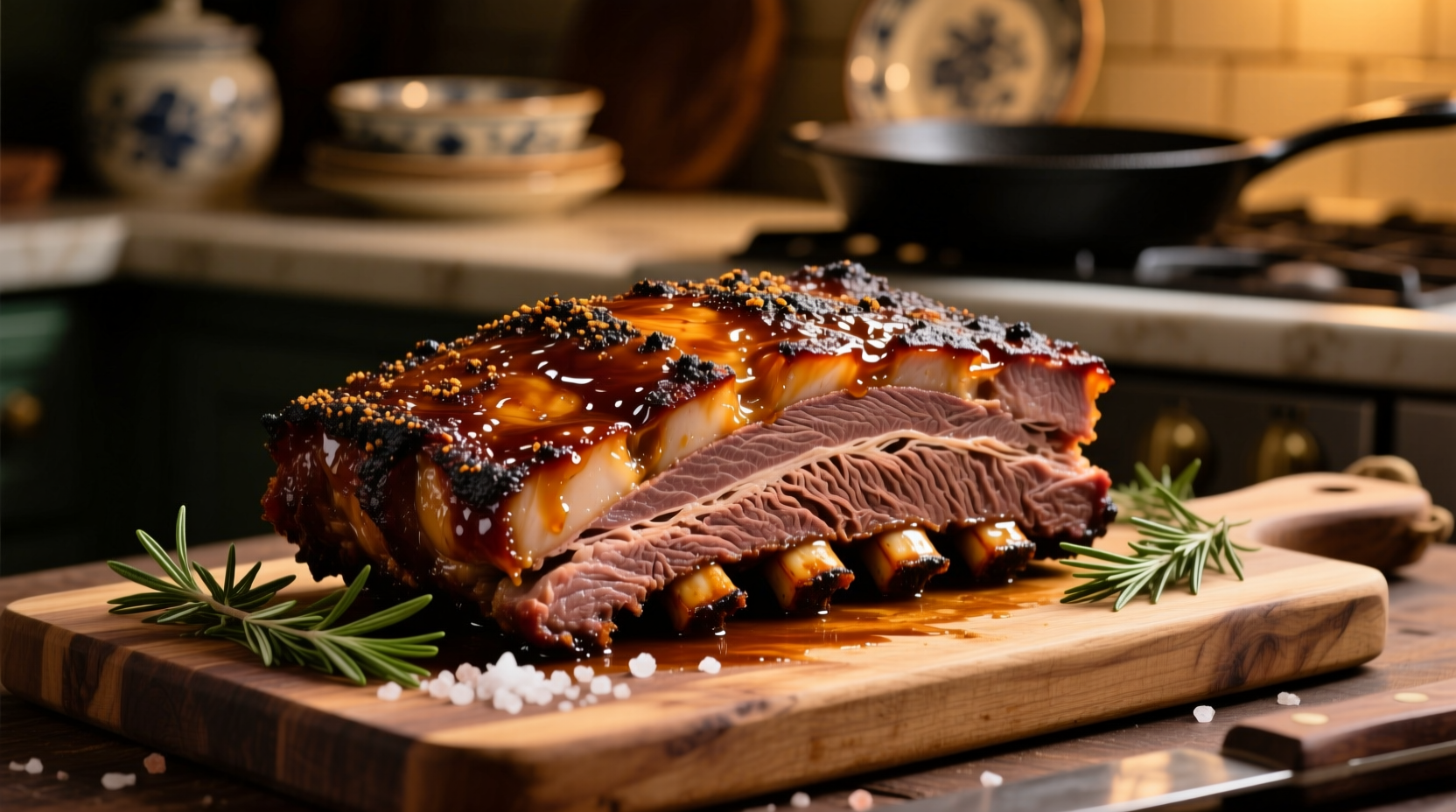 Perfectly cooked slow-cooked brisket on cutting board