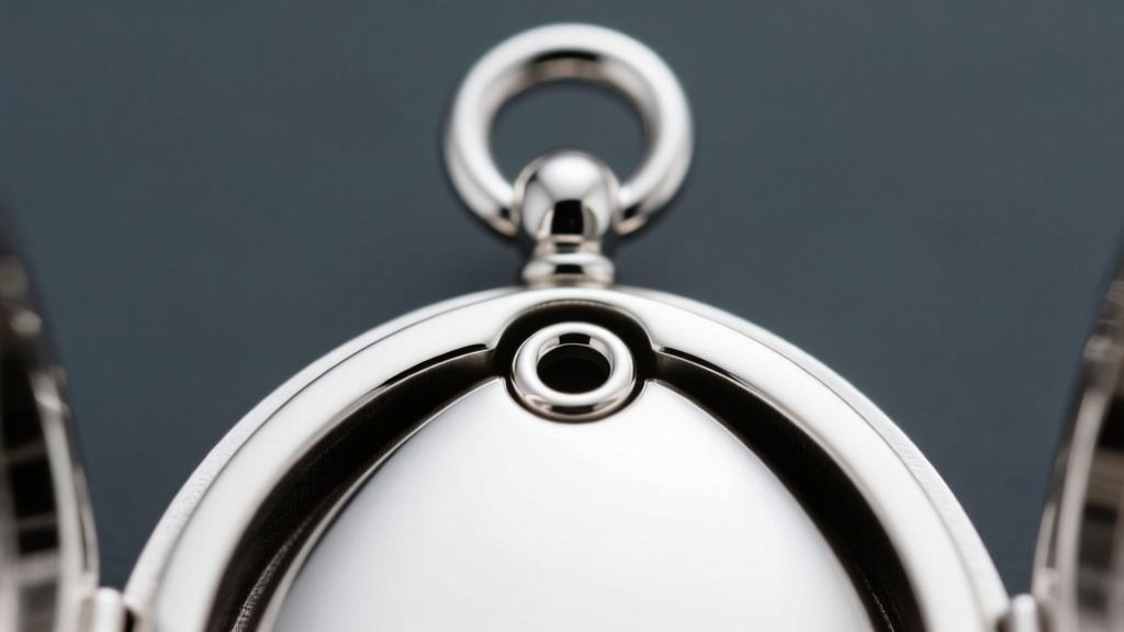 Macro shot of rhodium-plated sterling silver teardrop cremation locket revealing the rubber O-ring seal and bail on dark slate.