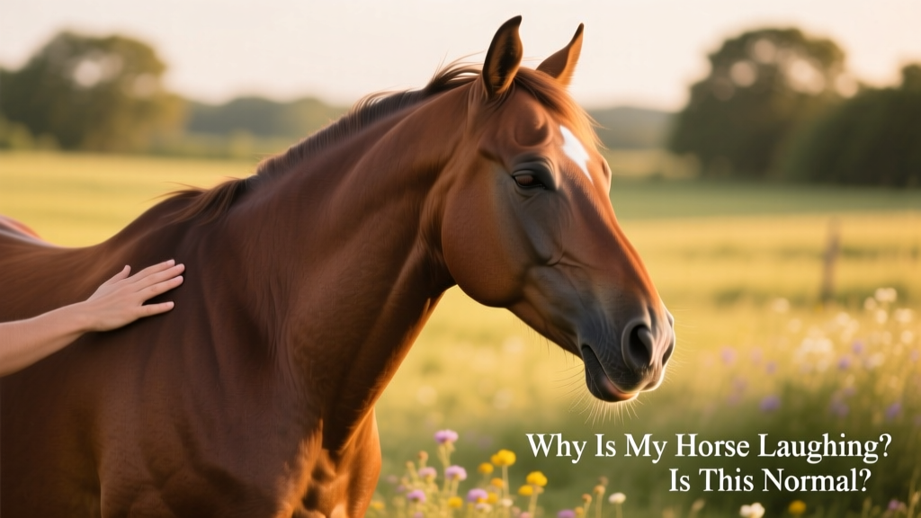 Horse with relaxed posture, eyes half-closed, upper lip extended in pleasure face while being scratched along the withers