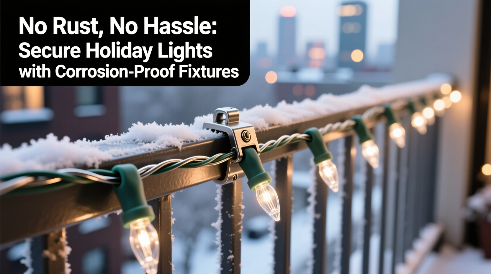 how to secure christmas lights on a metal balcony railing without rusting hardware