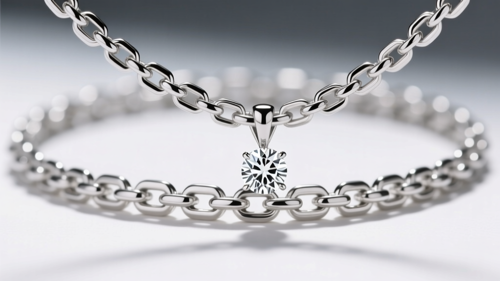 Macro of 950 platinum box chain holding a diamond pendant, showcasing bright white sheen and rigid geometric link structure.