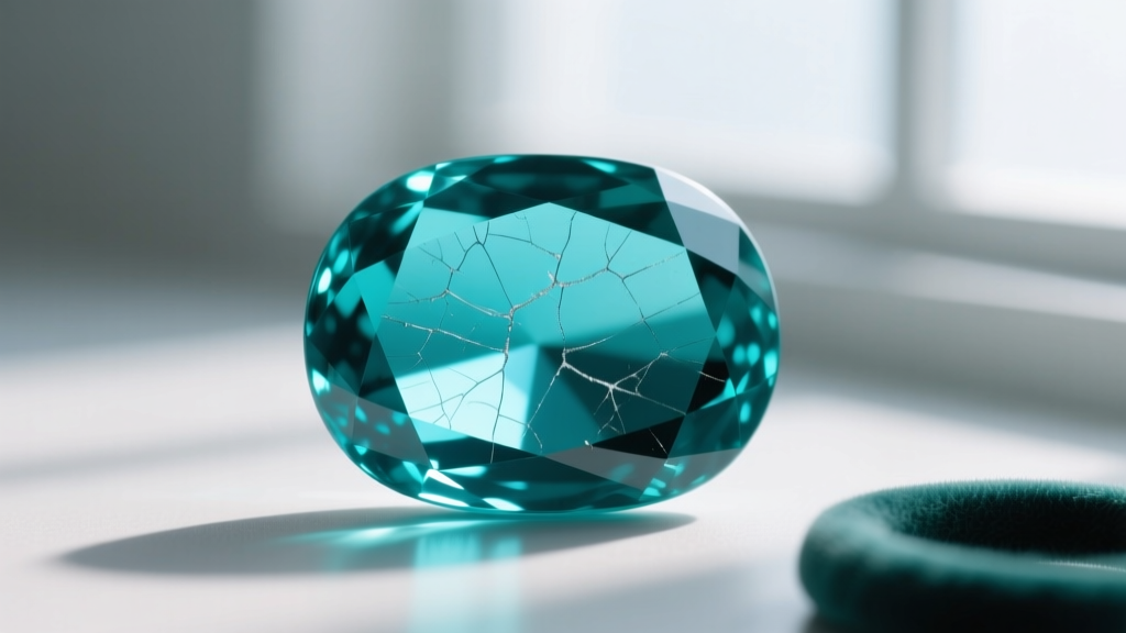 Macro photo showing micro-scratches on a polished turquoise cabochon caused by friction against a standard synthetic velvet ring roll.
