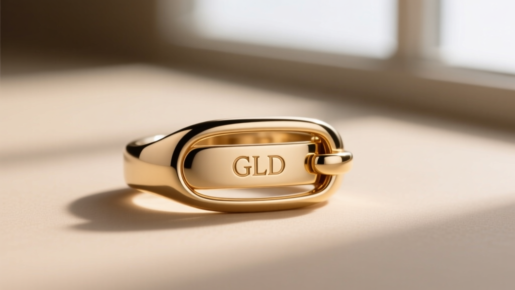 Macro photography of a jewelry clasp showing a faint GLD maker