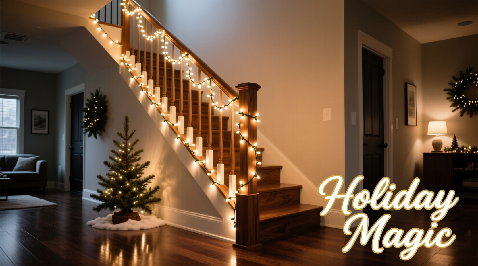 how to decorate a stair railing with continuous loop christmas lights