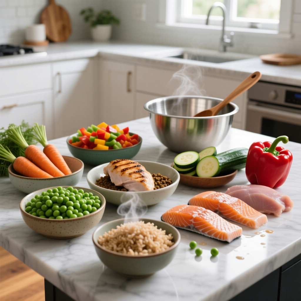 Fresh ingredients for cat food