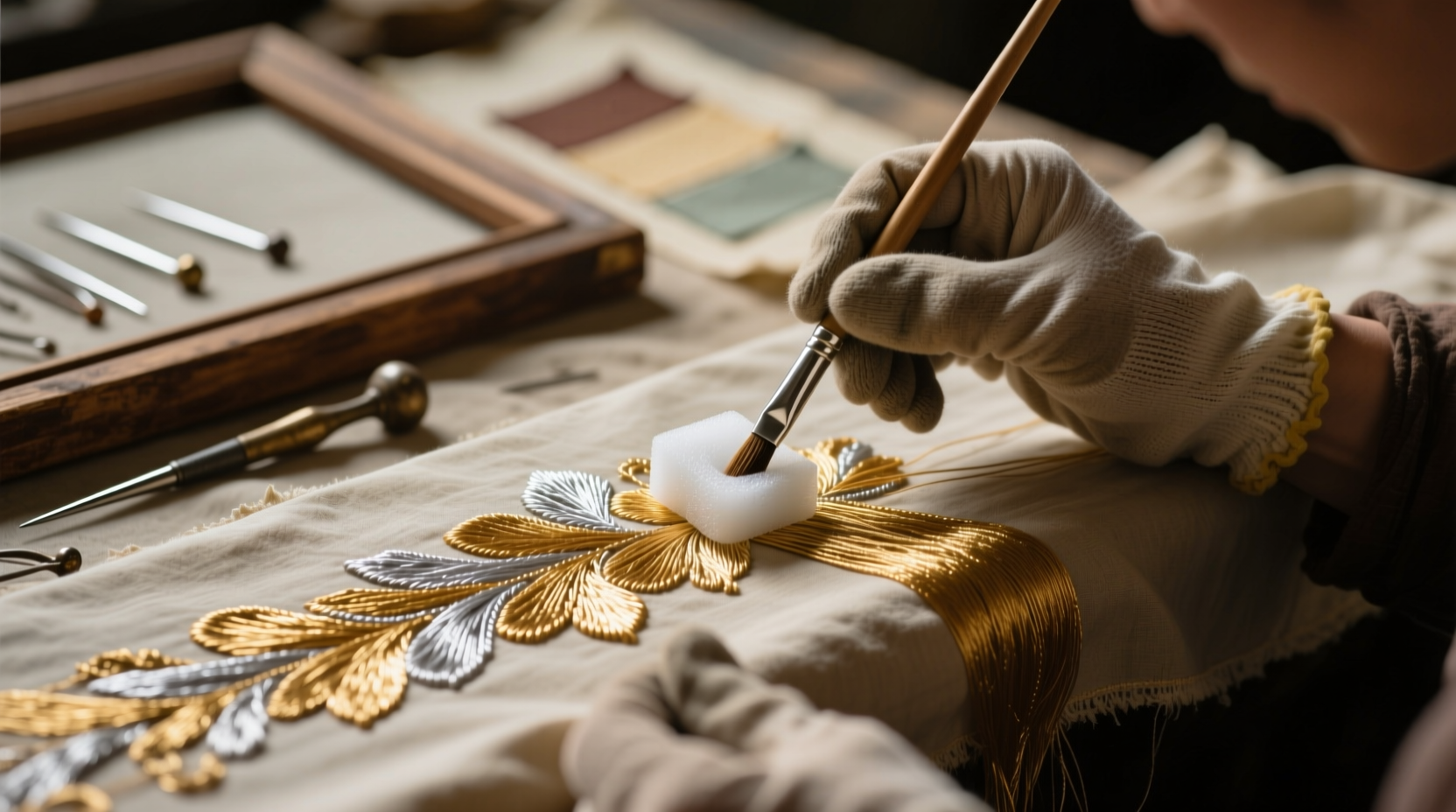 revive metallic thread embroidery safely