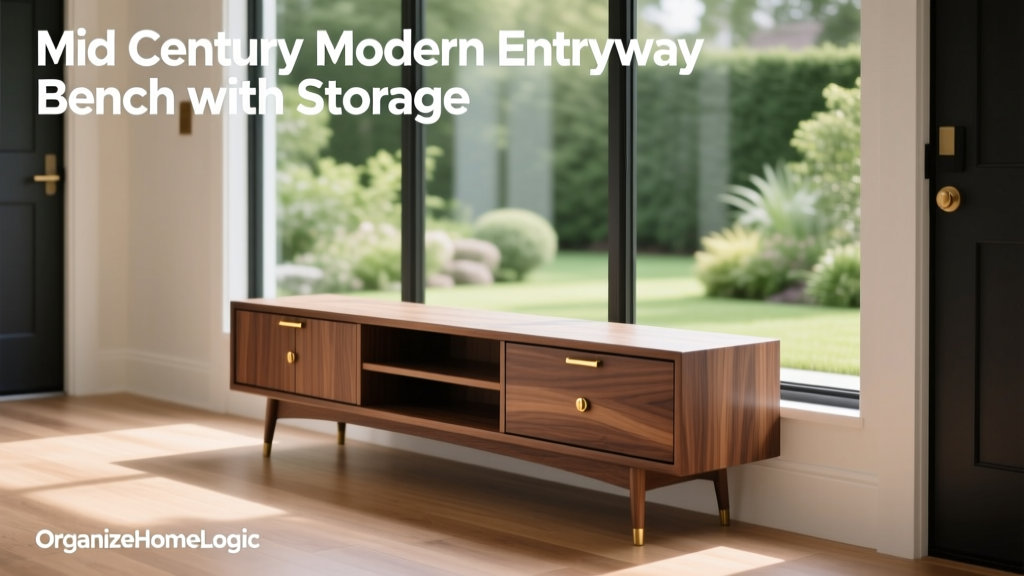 Mid Century Modern Entryway Bench with Storage