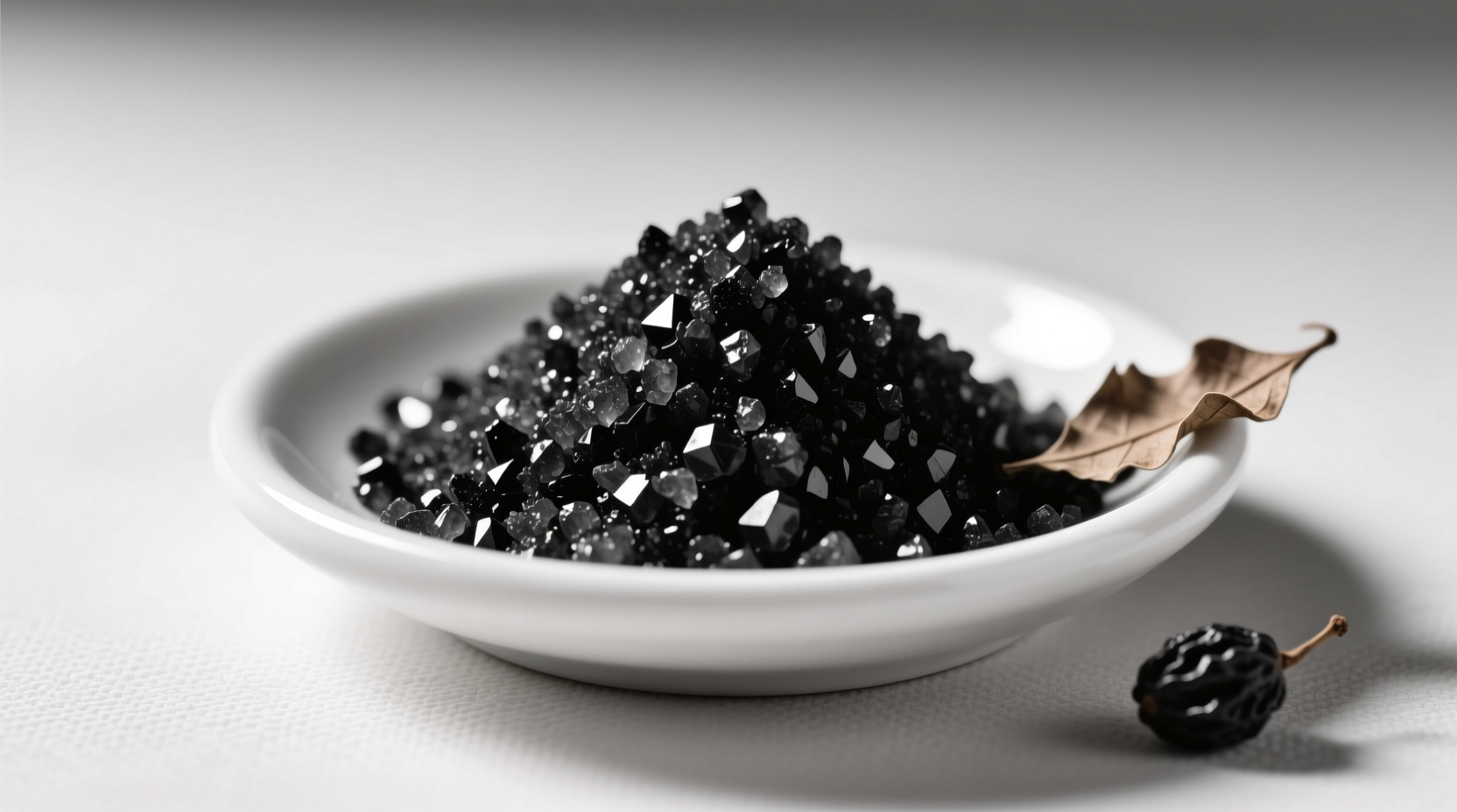Close-up of authentic Hawaiian black lava sea salt crystals showing natural charcoal infusion
