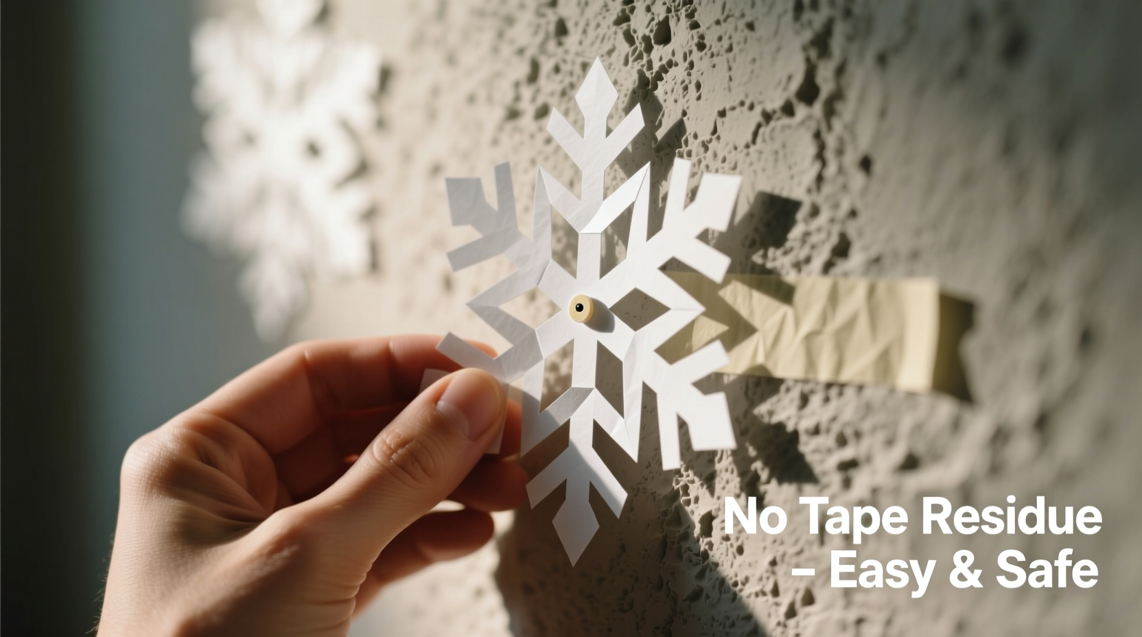 how to attach lightweight paper snowflakes to textured walls without tape residue