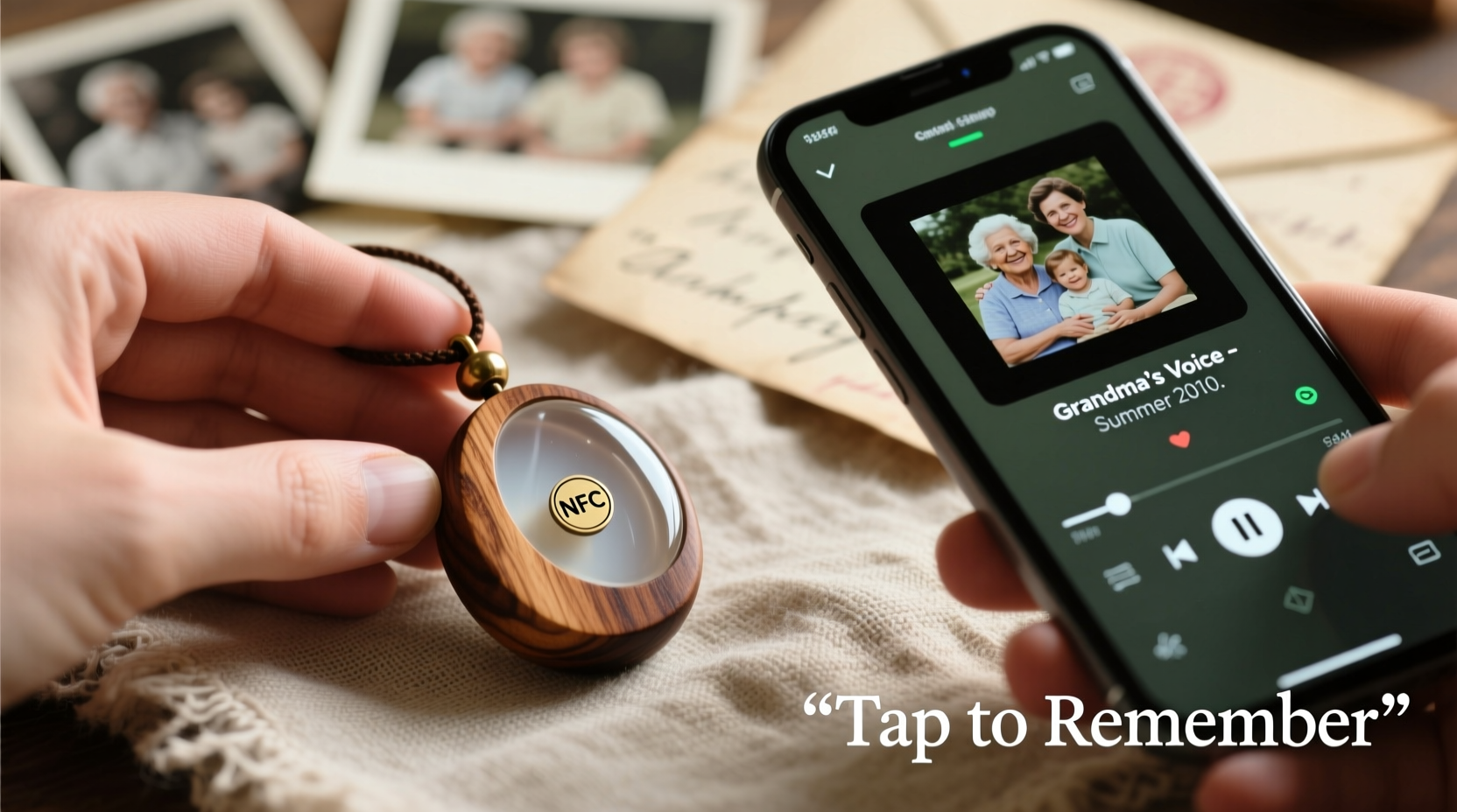 how to embed nfc chips into handmade ornaments so tapping with a phone plays a family memory audio clip