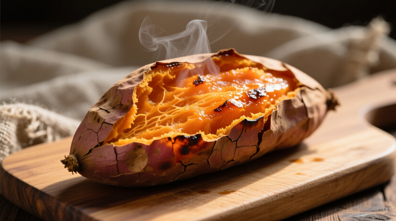 Baked sweet potato with skin showing nutrient-rich orange flesh