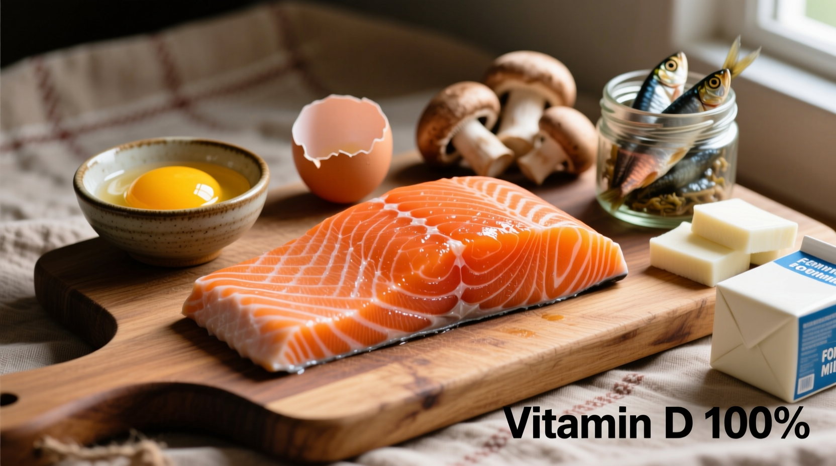 Fresh salmon fillet with vitamin D rich foods