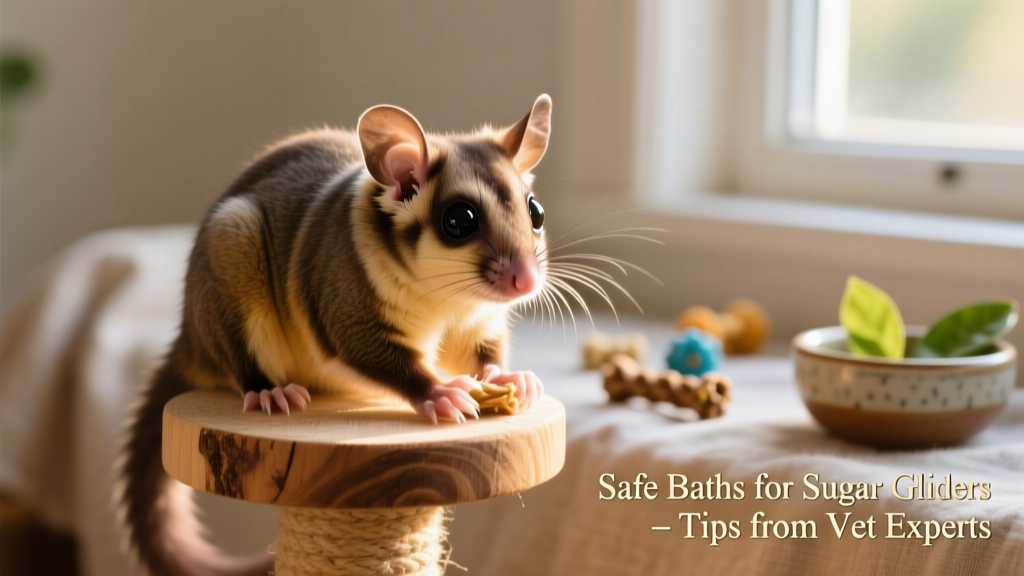 A healthy sugar glider grooming itself on a soft perch