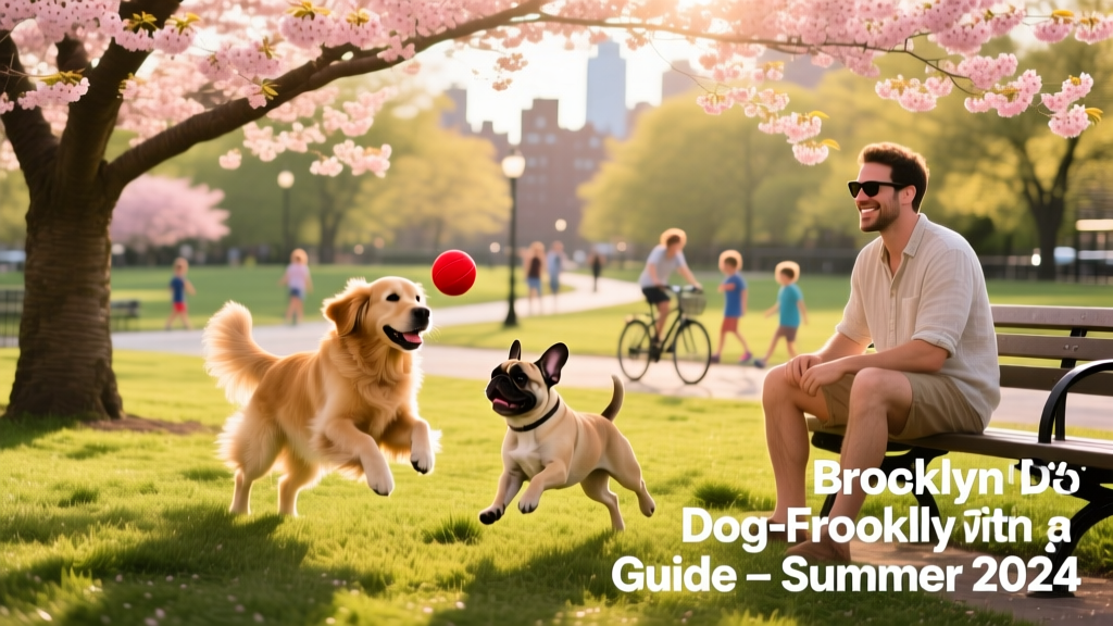 Blossoming tree in McCarren Park with dogs playing beneath