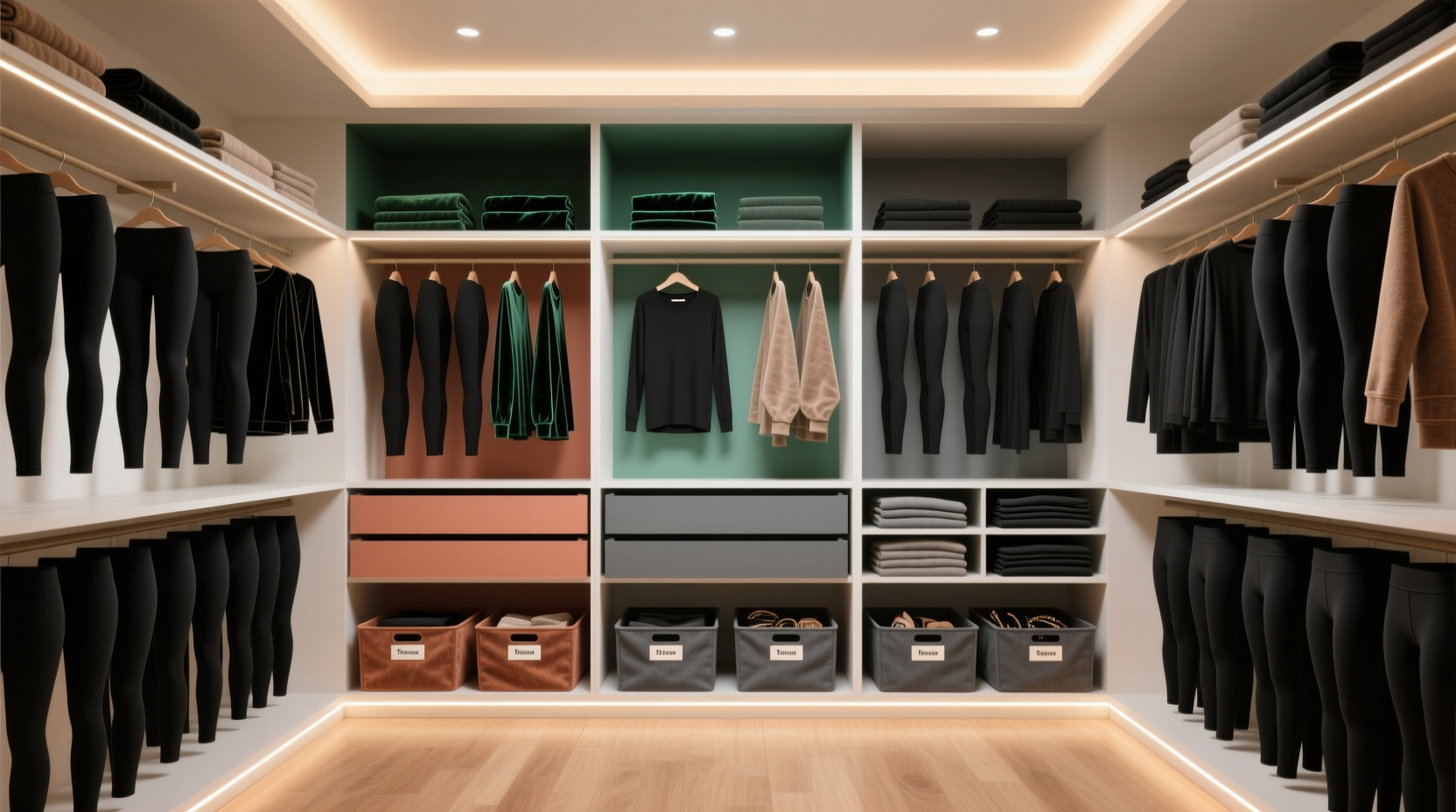 closet organization tips for black leggings