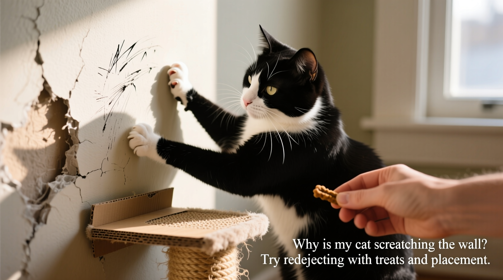 why is my cat scratching the wall instead of the scratching post and how to redirect
