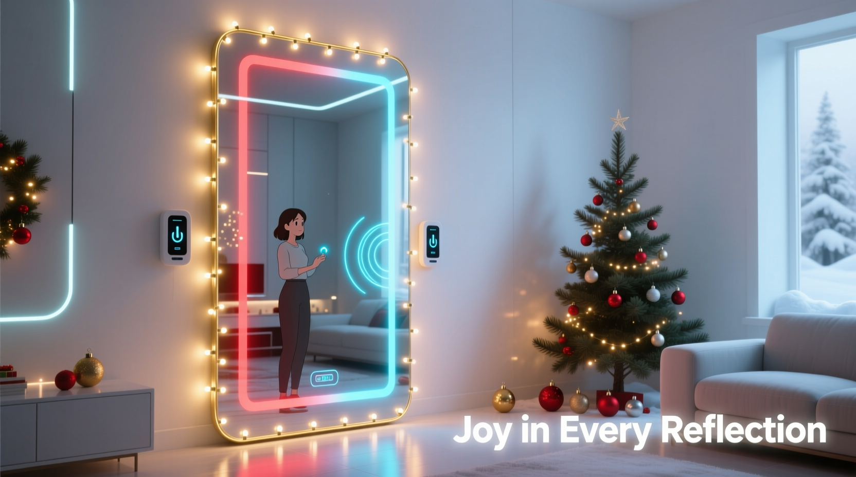 smart mirror integration with christmas lights for interactive displays