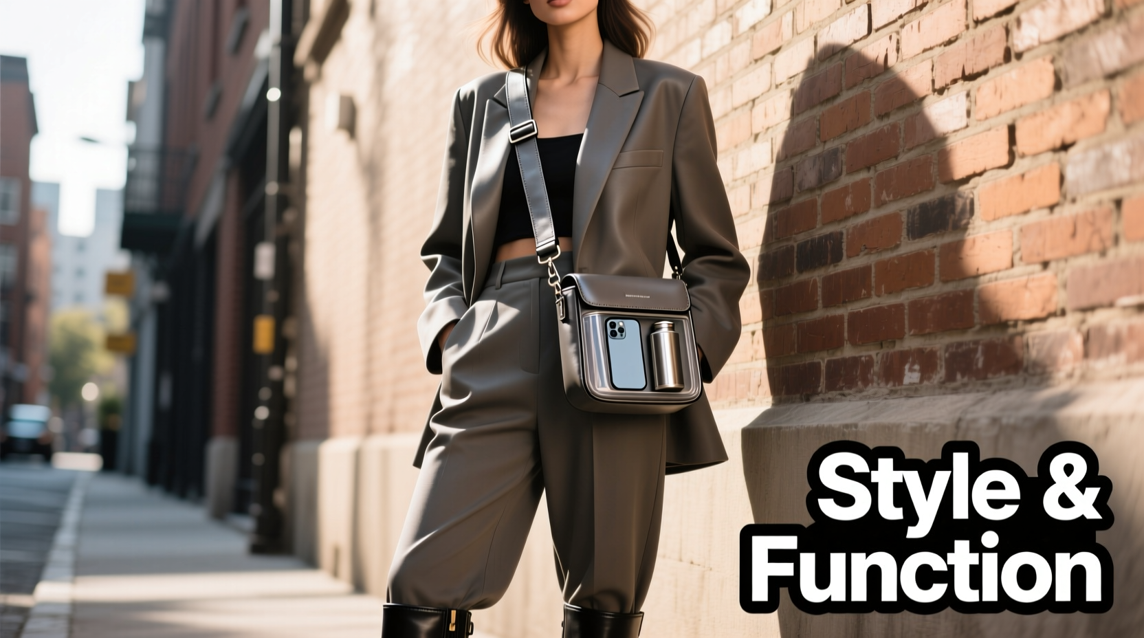 how to style a crossbody bag that fits flask and phone comfortably