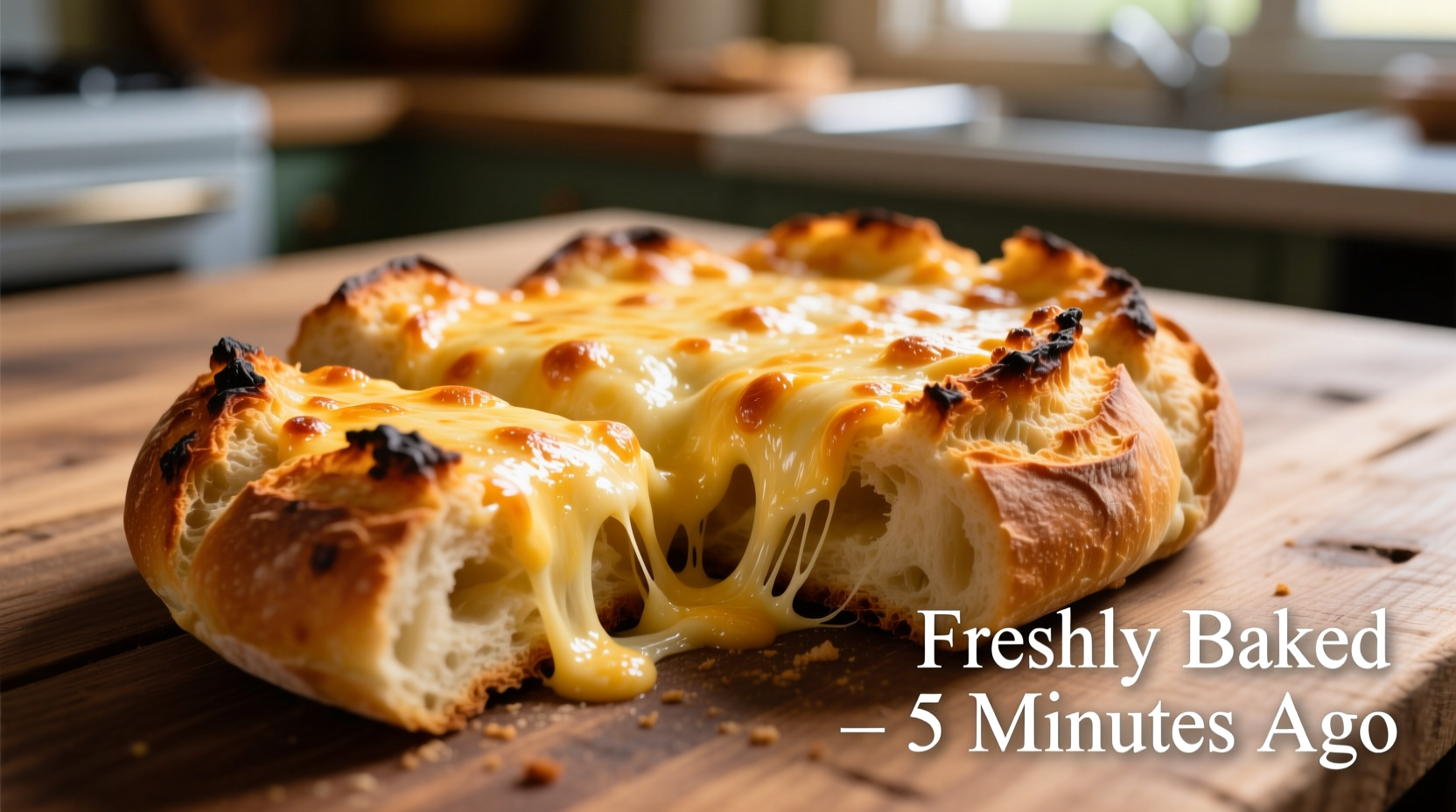 Golden garlic bread with melted cheese topping