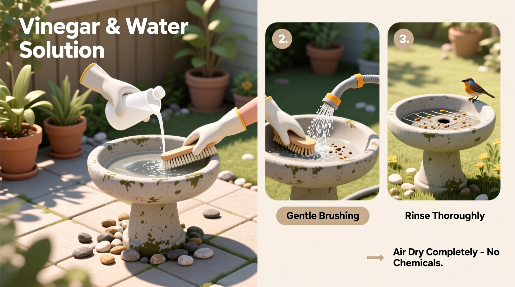 how to clean a cement bird bath