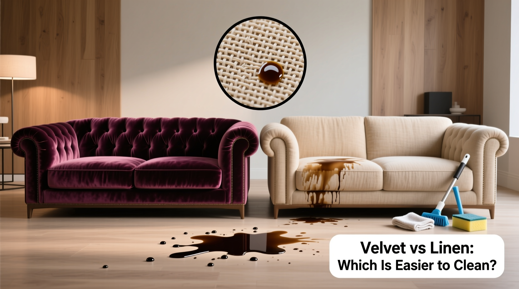velvet sofa vs linen which fabric is easier to clean with spills