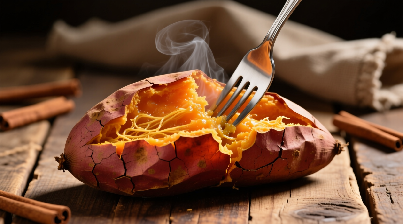 Perfectly baked sweet potato with fork showing tender interior