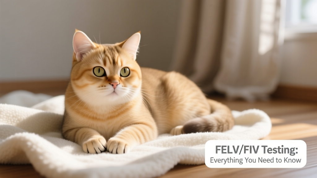 Close-up of a calm, healthy cat resting on a soft blanket, illustrating wellness and care