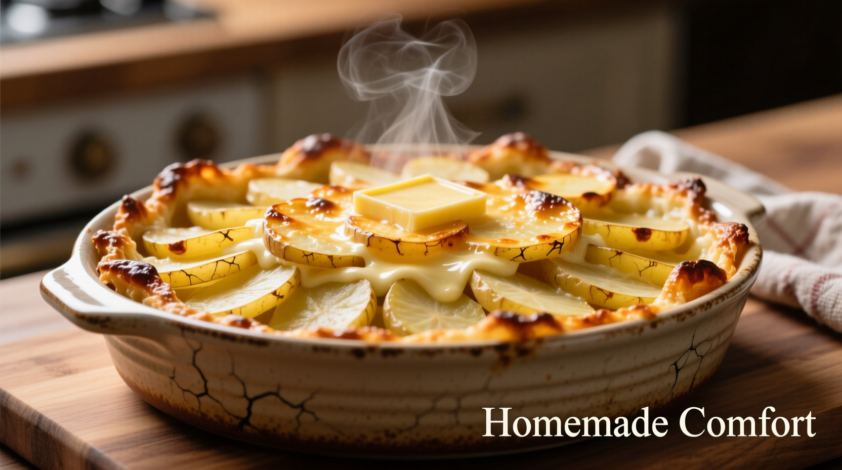 Perfectly layered potato casserole with golden crust