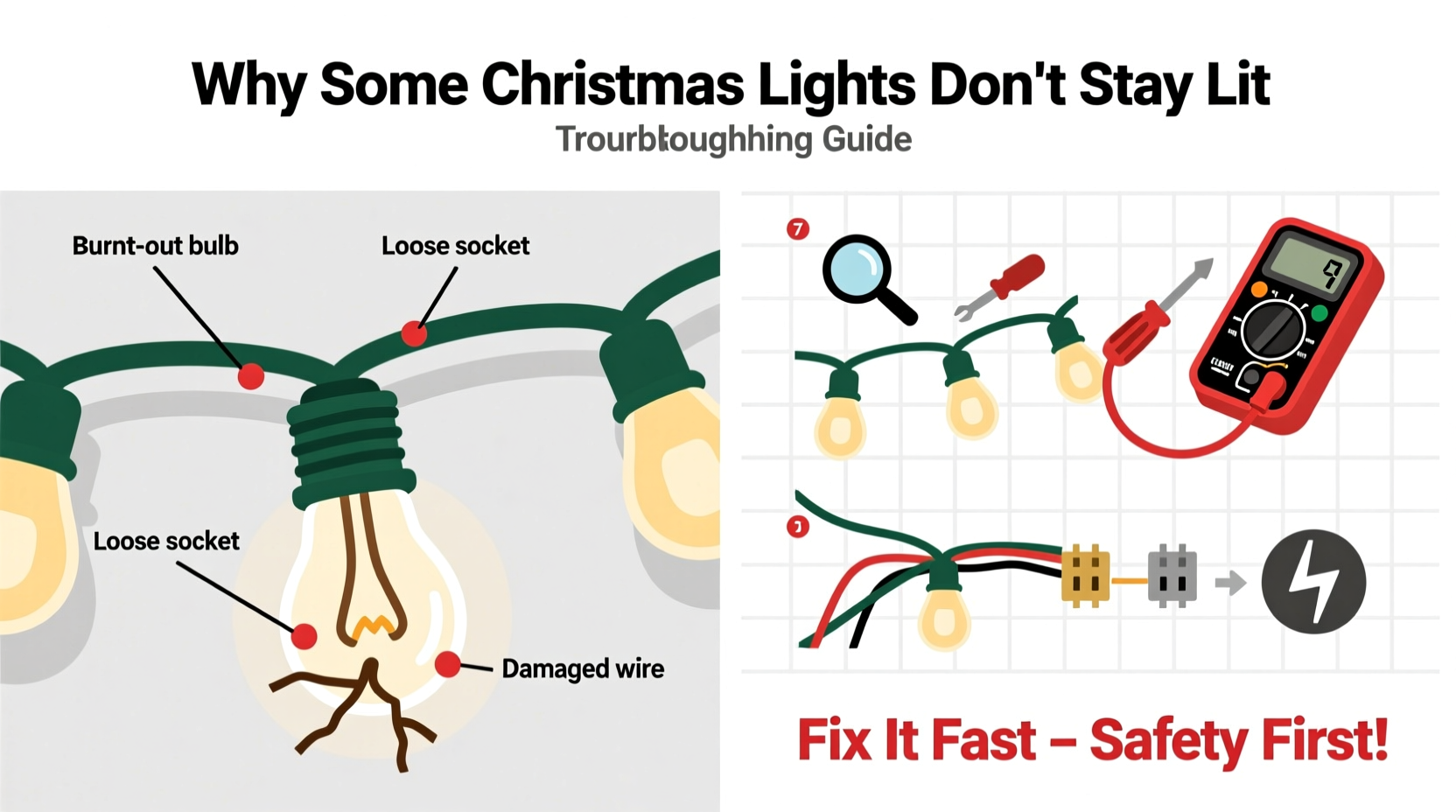 why are some christmas lights not staying lit troubleshooting faulty strings