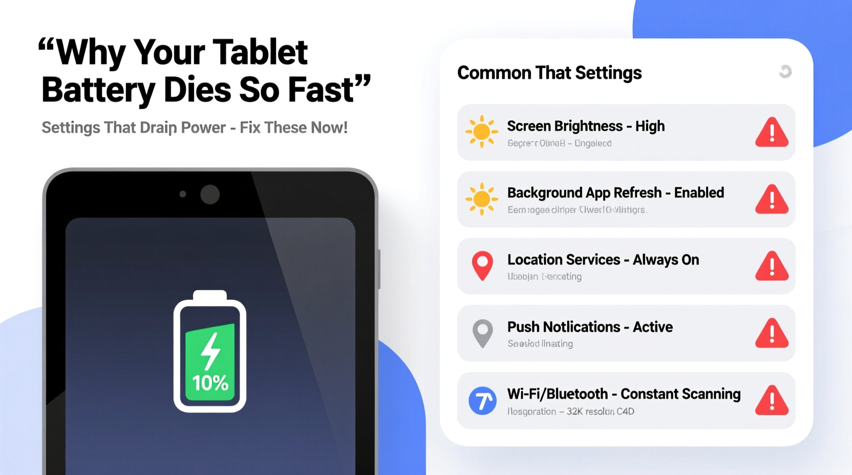 why does my tablet battery die so fast settings that drain power