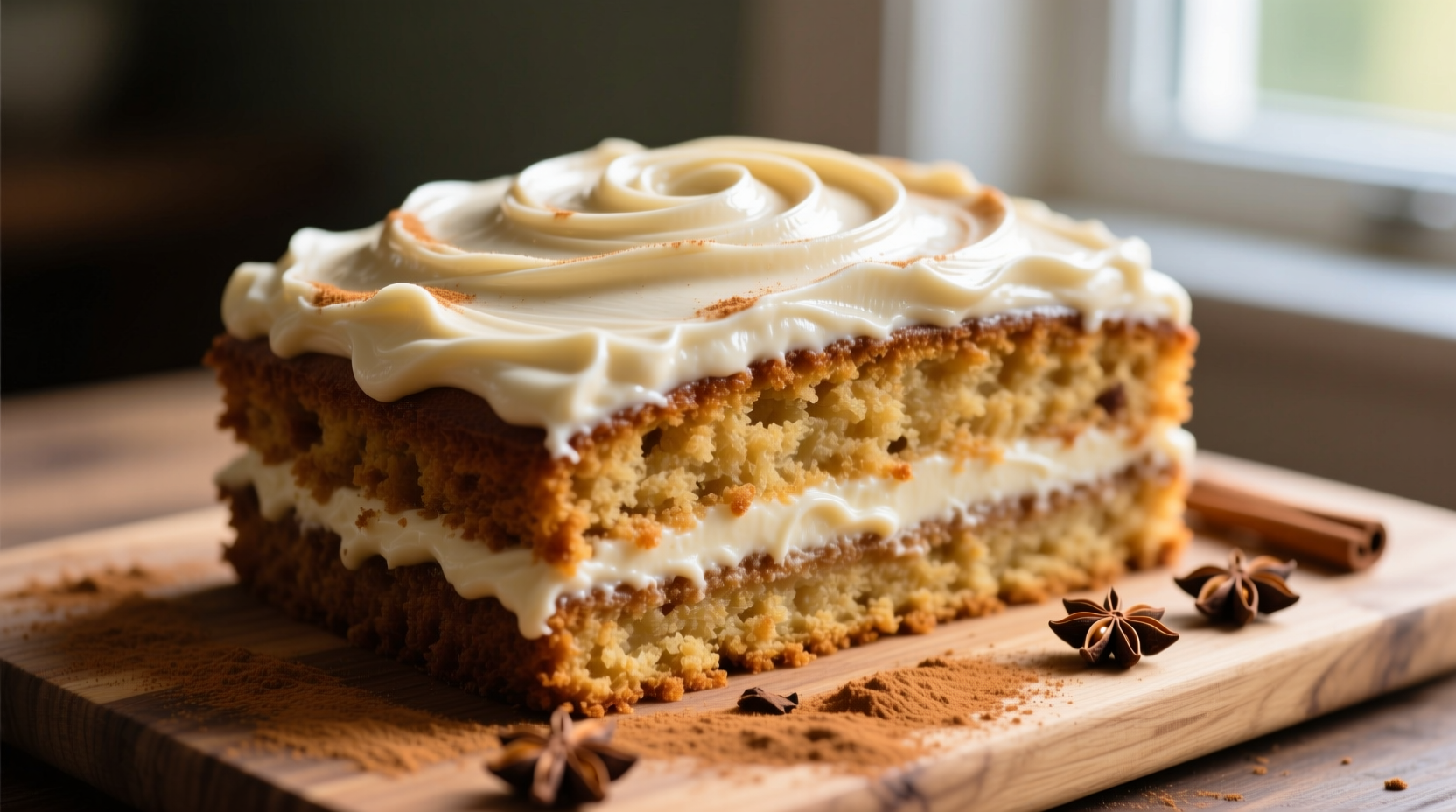 Moist homemade spice cake with cream cheese frosting