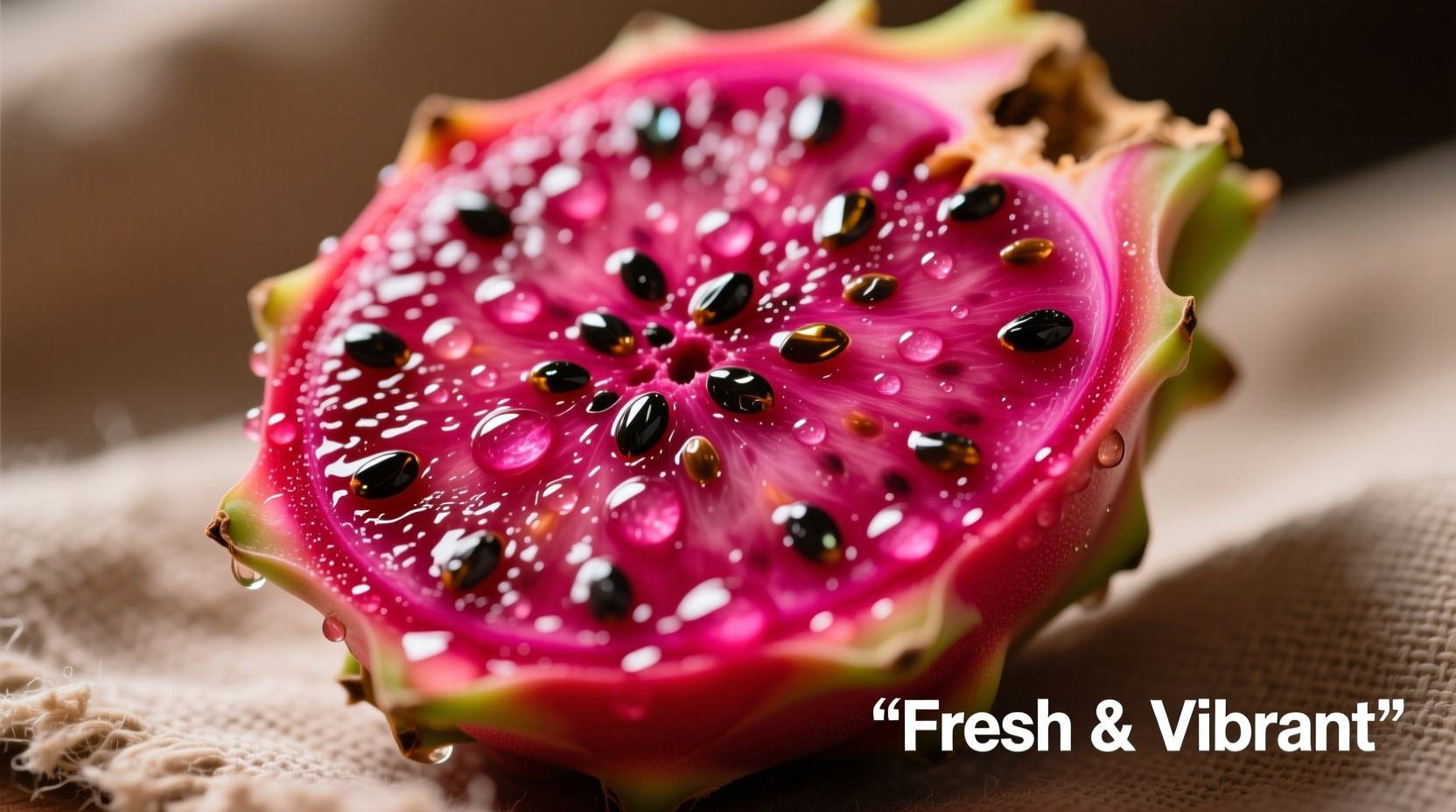 Ripe prickly pear sliced open showing vibrant magenta flesh and seeds