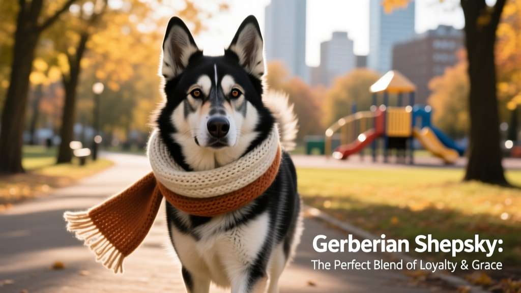 gerberian shepsky wearing scarf outdoors