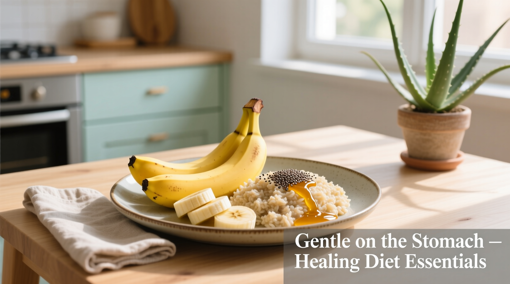 Stomach ulcer healing diet plate with bananas and oatmeal
